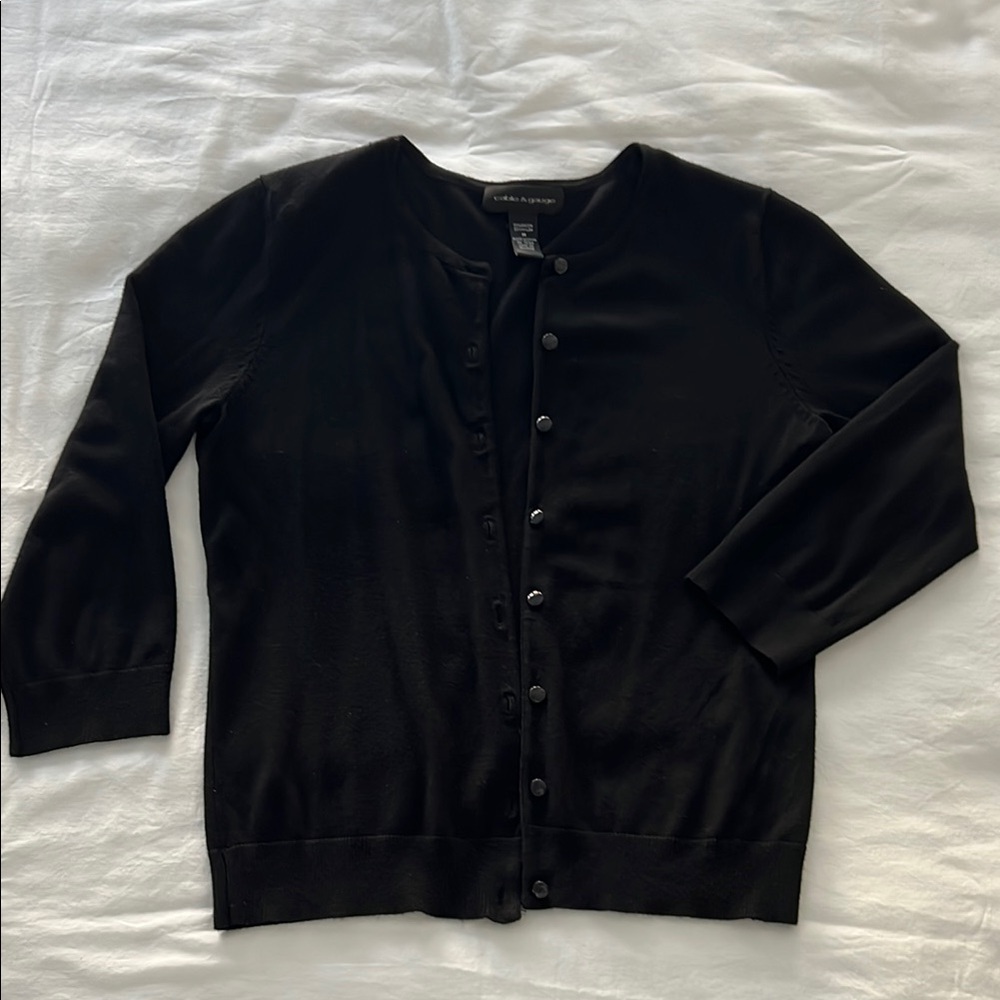 Cable & Gauge Black Button-Front Cardigan Sweater